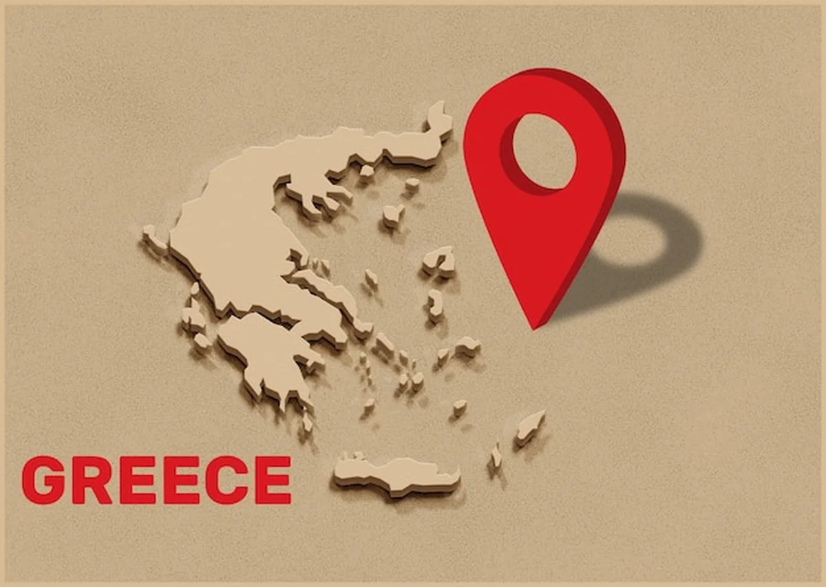 Mapa Grecji z czerwoną szpilką