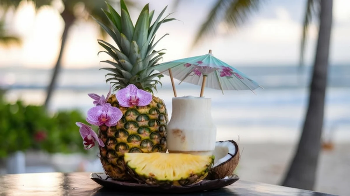 Tropikalne napoje w ananasie z ozdobą